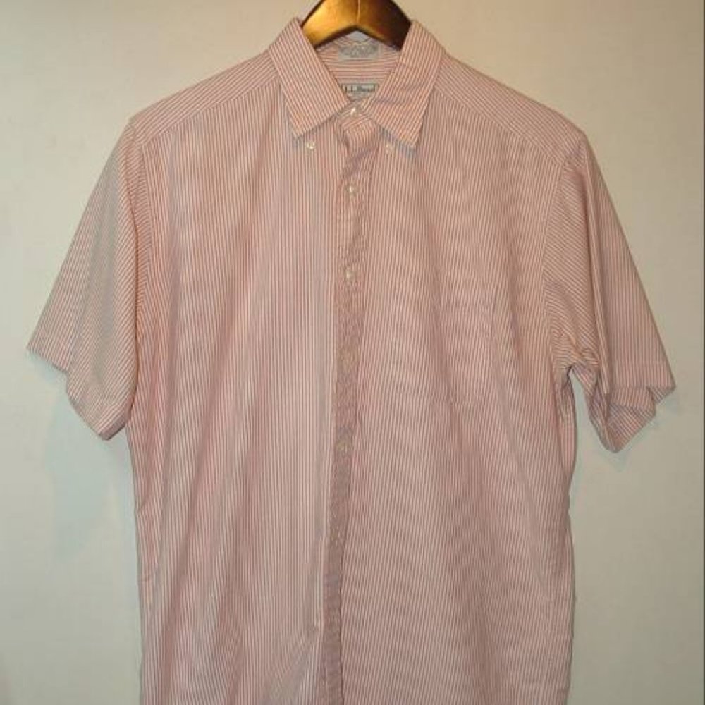 .LL Bean 60% cotton single needle tailoring  men  dress shirt M 15 1/2 33